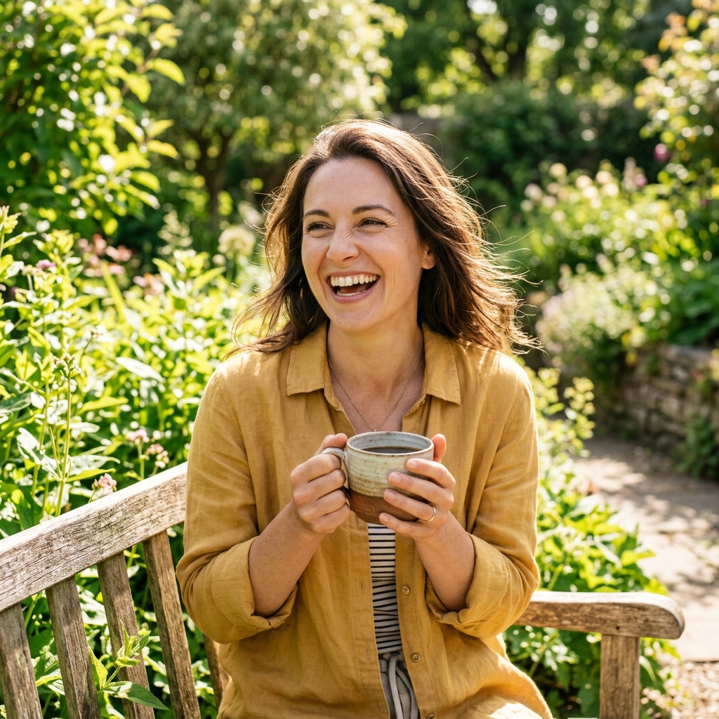 Joyful energized person looking forward